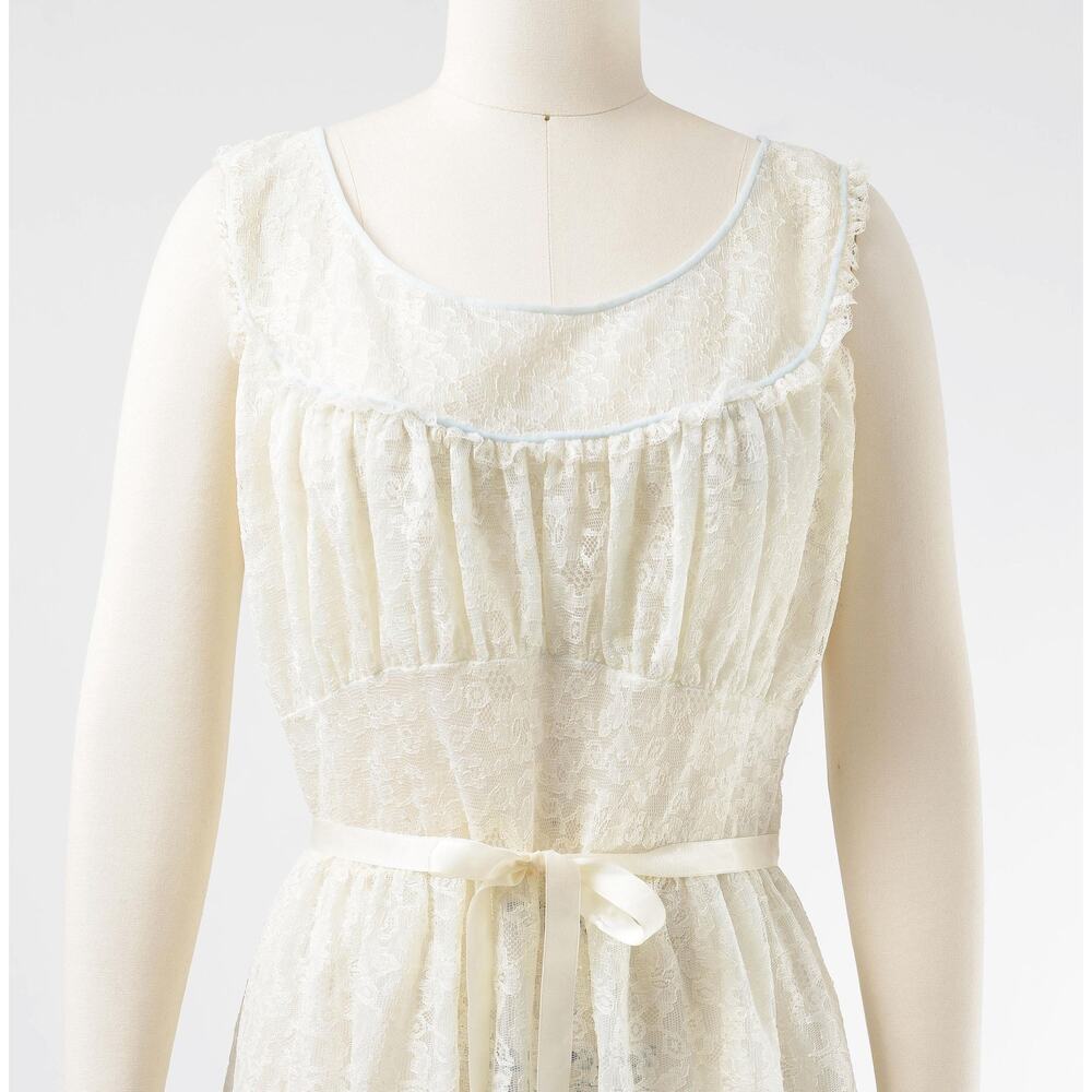 Vintage 40s 50s Ivory Lace Nightgown Sheer Romantic Bridal Lingerie Dress M - Picture 3 of 9